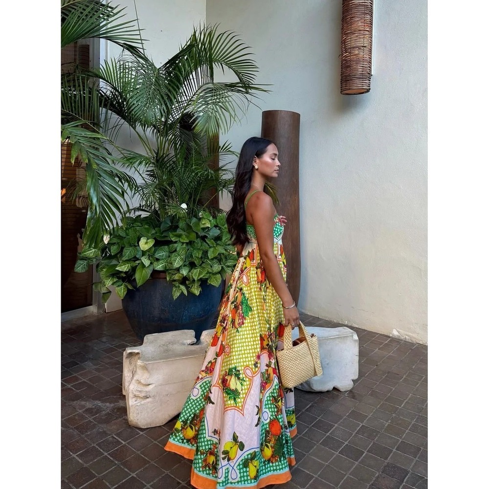 ALÉMAIS Alemais Lemonis Sundress Citrus Print Linen Midi Dress Size 8 - Picture 9 of 12